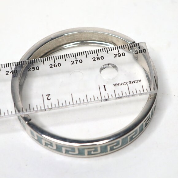 Greek Key Meander Hinged Cuff Bangle Bracelet Enamel Silver Tone Metal Classic - Picture 6 of 6